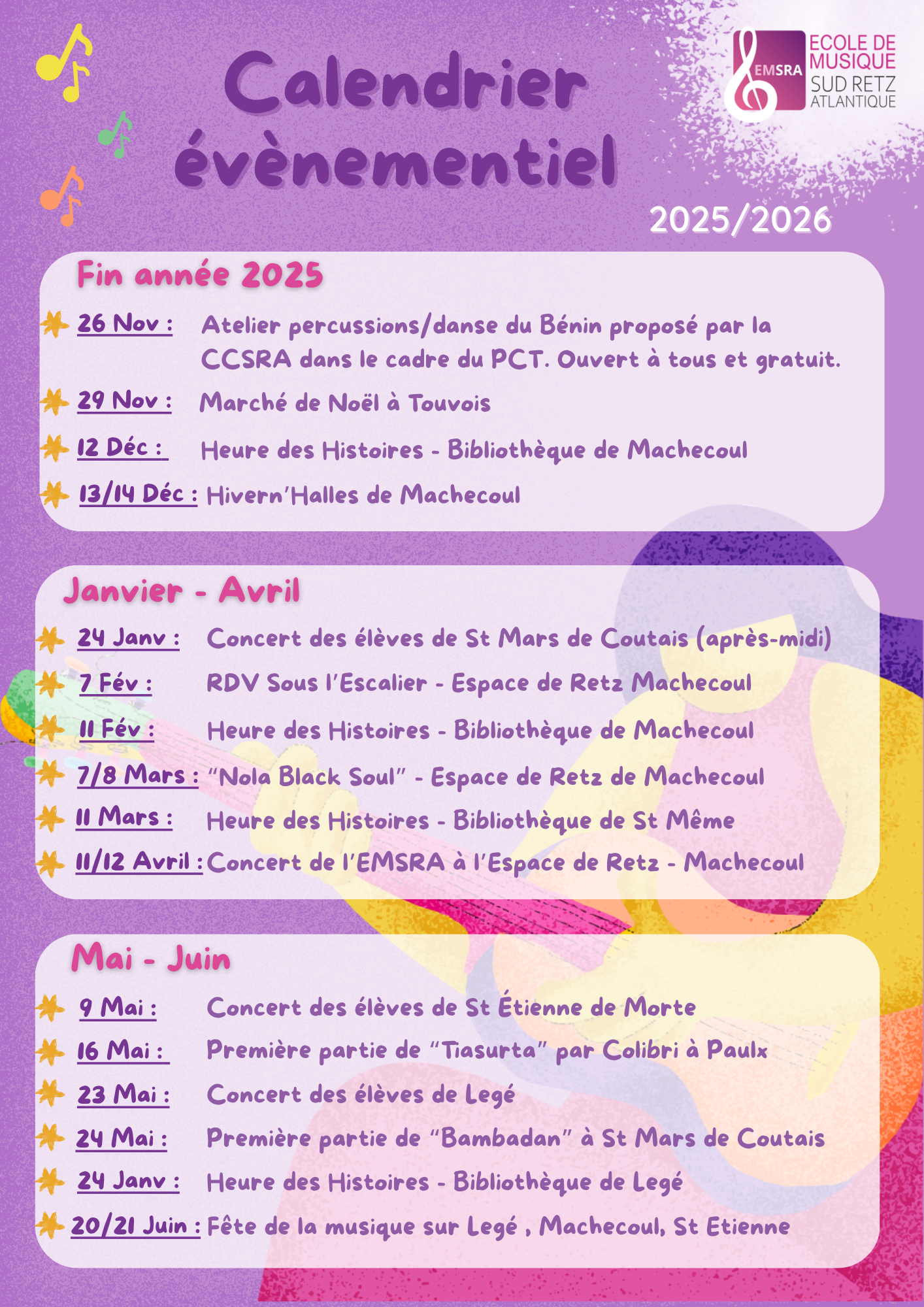 Calendrier évènements 2025-2026